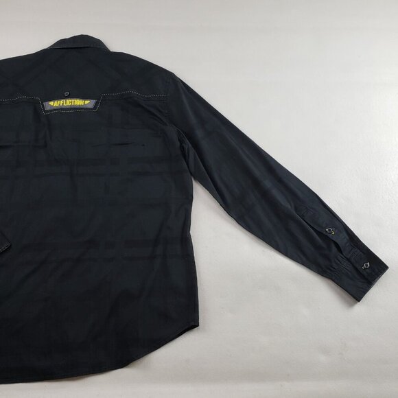 Affliction Button Front Embroidered Shirt Mens Large Black Long Sleeve Casual - Picture 9 of 15